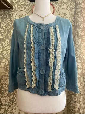 Coquette Axes Femme Denim Lace-Trim Button Front Jacket